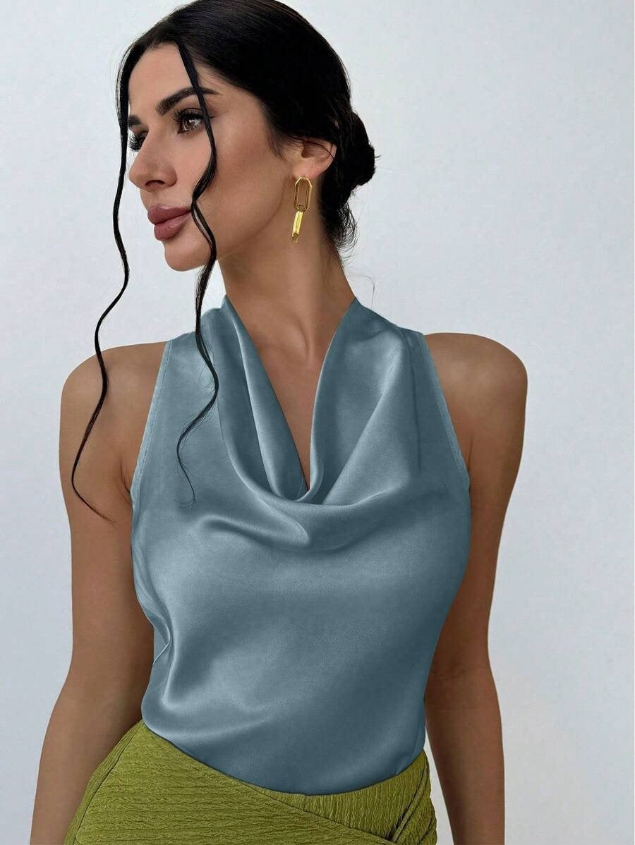 Women's Solid Color Sleeveless Satin Blouse