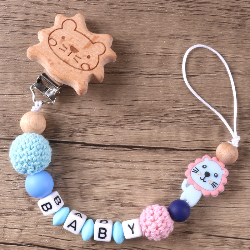 Lion de hêtre Clip chaîne Pacifier pour empêcher la chute de chaîne