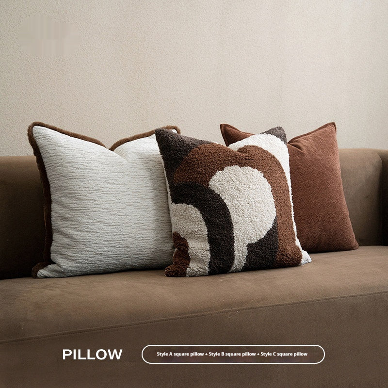 Oreiller retro beige-brun avec Coussin en lin de coton