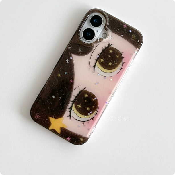 Fashionable Cartoon Phone Case pour les filles avec de belles paillettes et de grands yeux