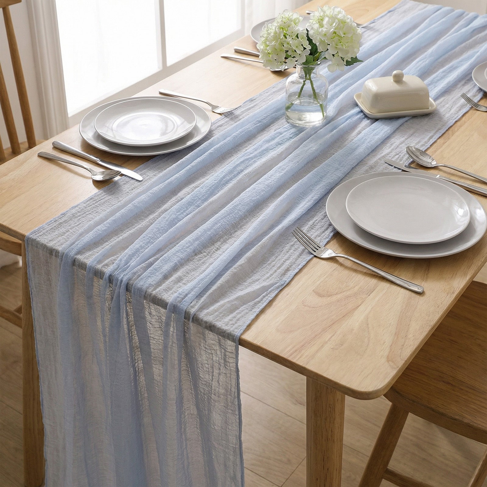 Coureur de table à bulles 80x300 Cm en gris-bleu - Décor de table moderne pour les fêtes et les événements - P