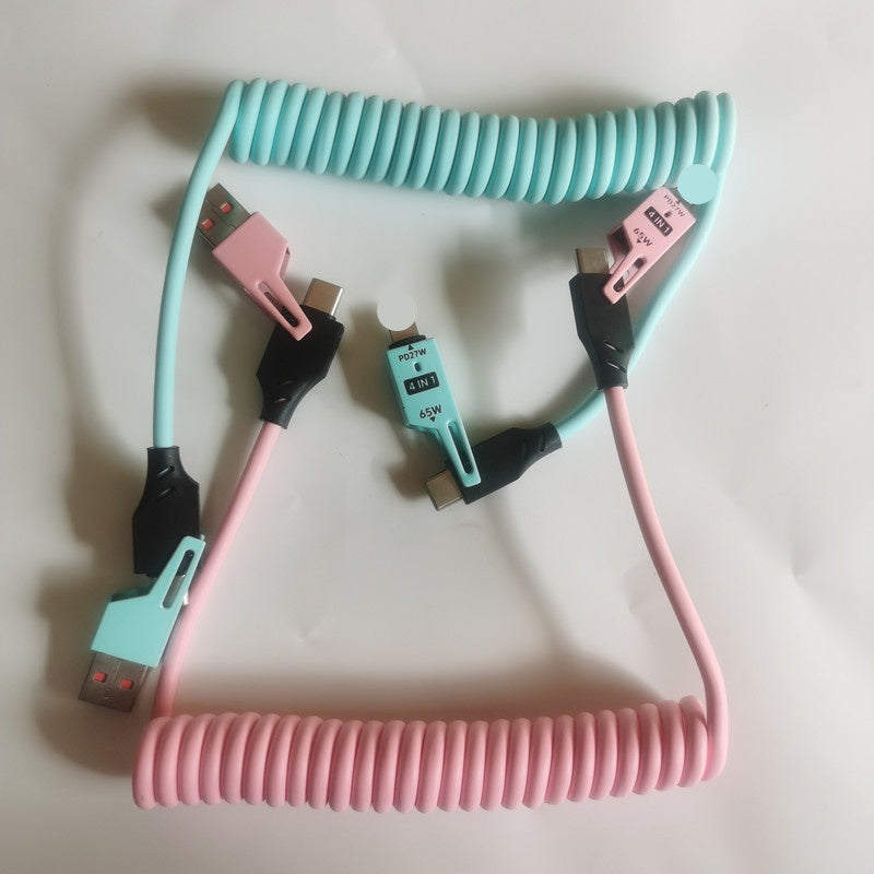 Spring Mech Câble de données de téléphone mobile à fils flexibles à quatre en un