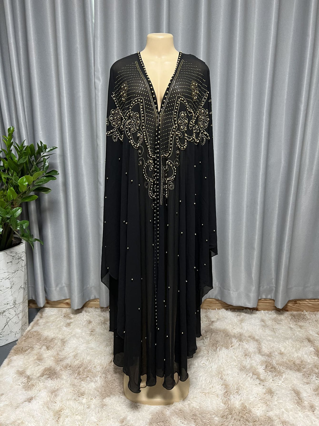 Style musulman Strass Perles Haute Densité Chiffon Cape Et Châle