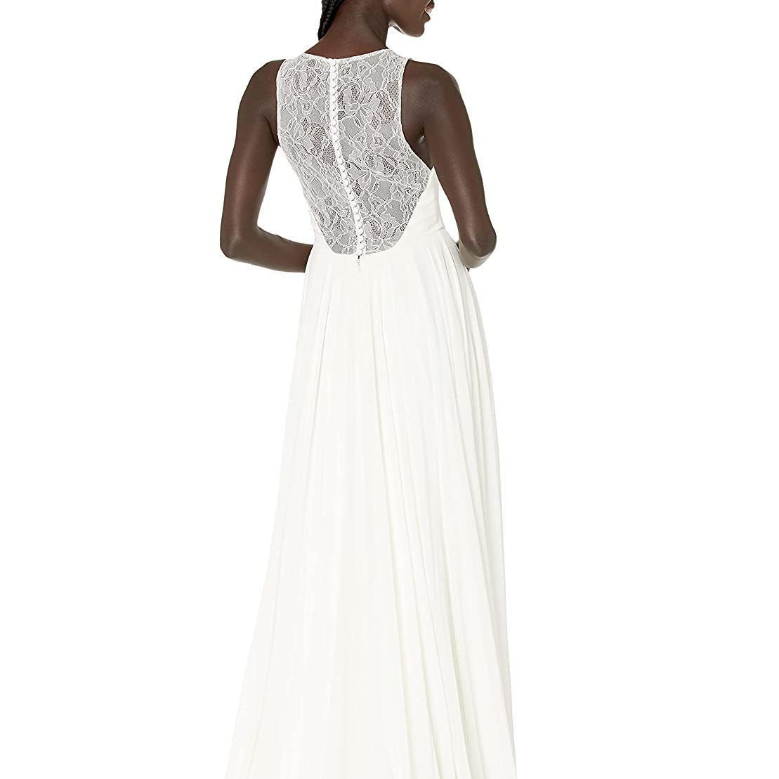Robe de mariée légère en dentelle V sans manches de style français avec une jupe longue
