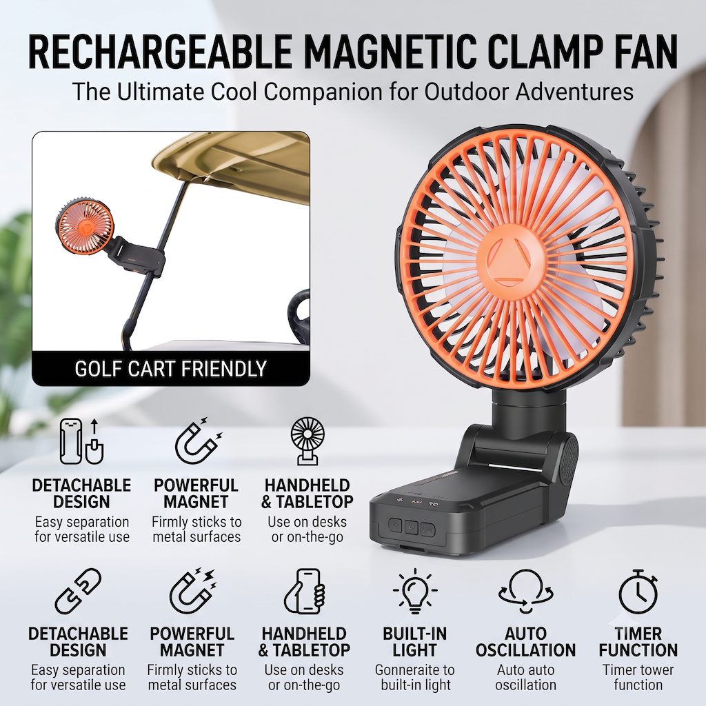 Ventilateur rechargeable magnétique portable avec plusieurs paramètres de vitesse
