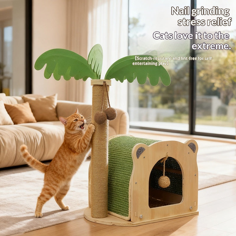 Bois de coco Lit de chat et cadre d'escalade Combo avec plate-forme de saut