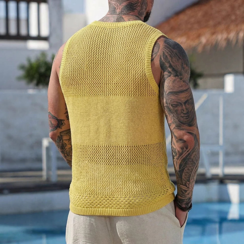 Veste à mailles creuses jaunes pour hommes
