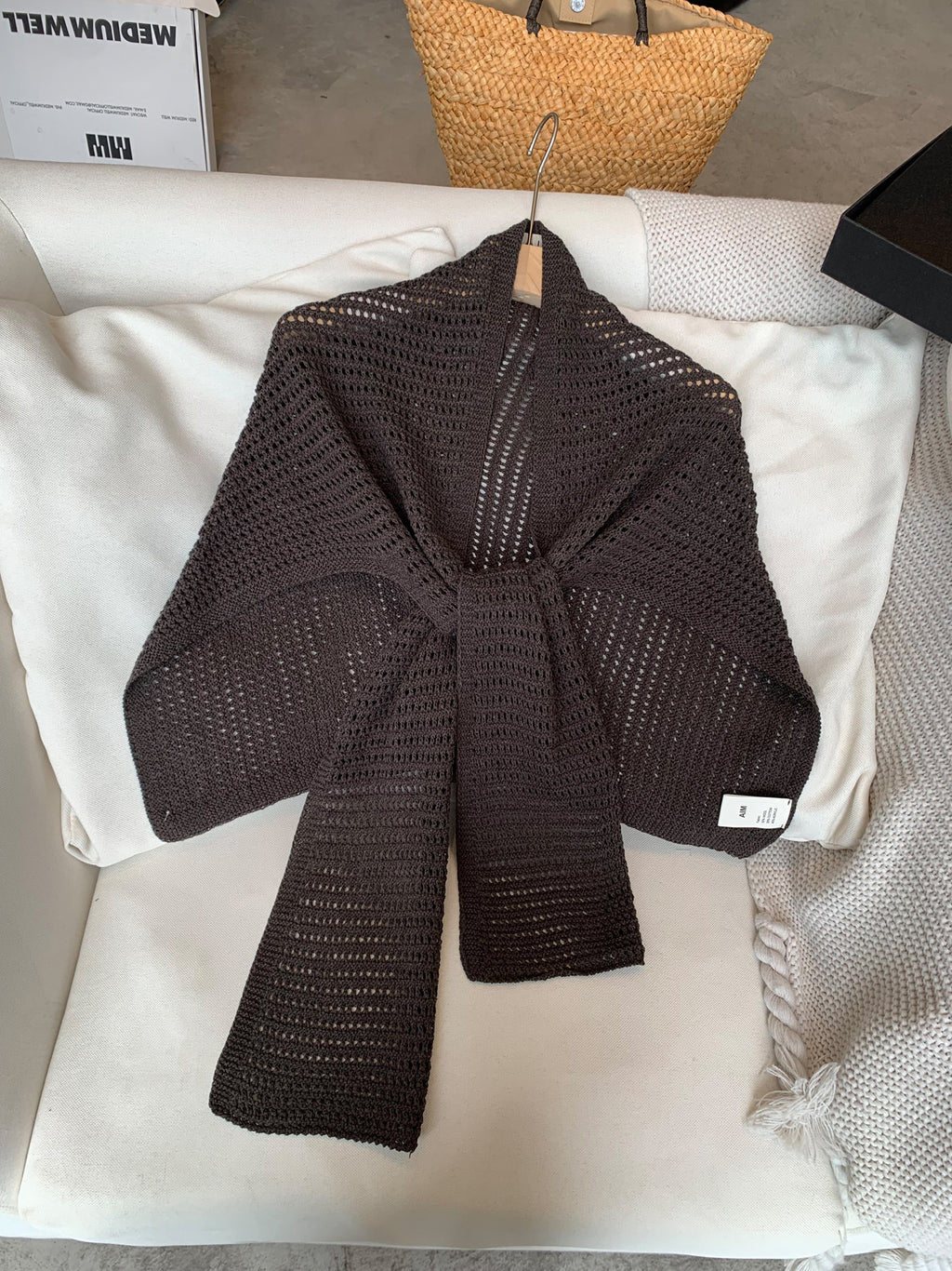 High-end openwork knit wool shawl