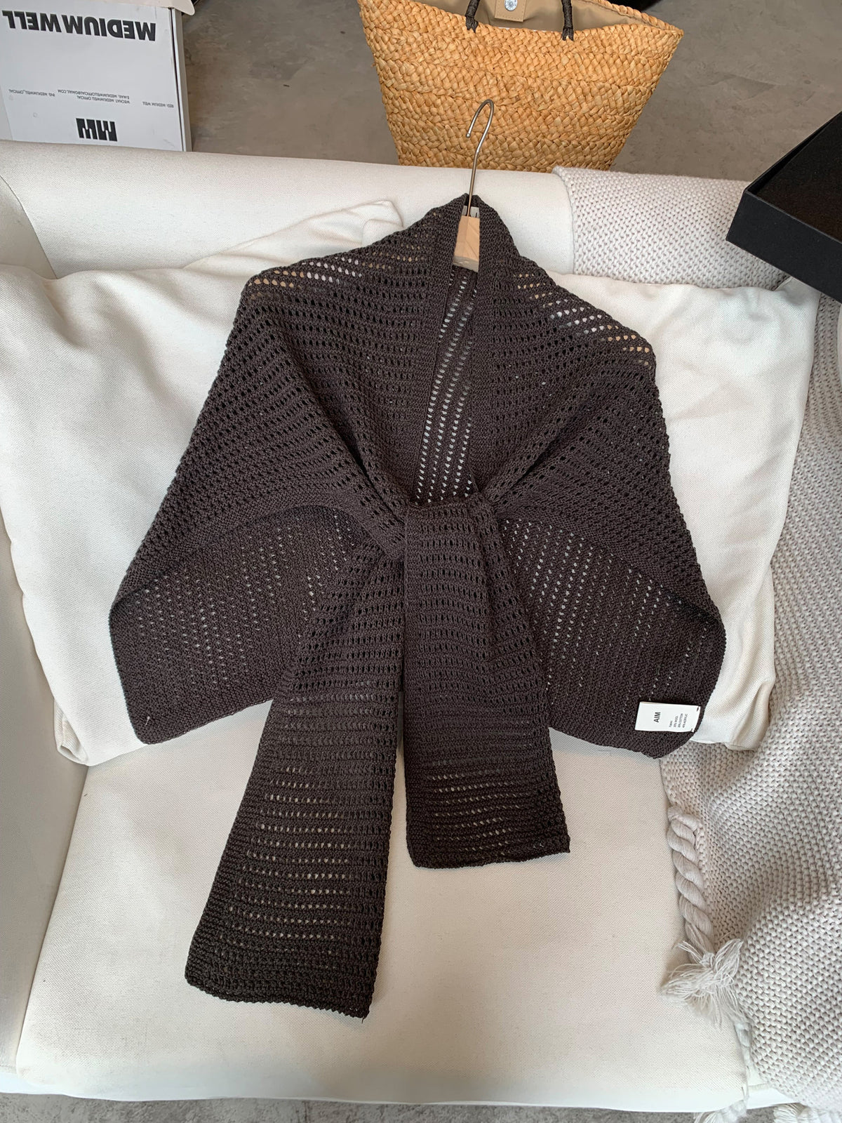 High-end openwork knit wool shawl