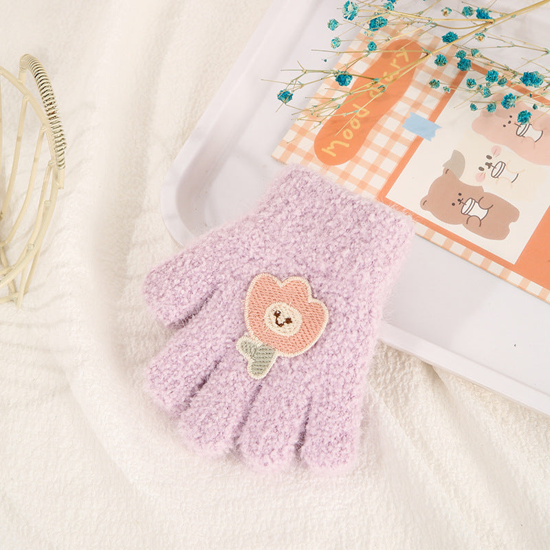Gants pour enfants Automne et hiver chaud Fleece à l'épreuve du froid Cute Cartoon ours cinq doigts