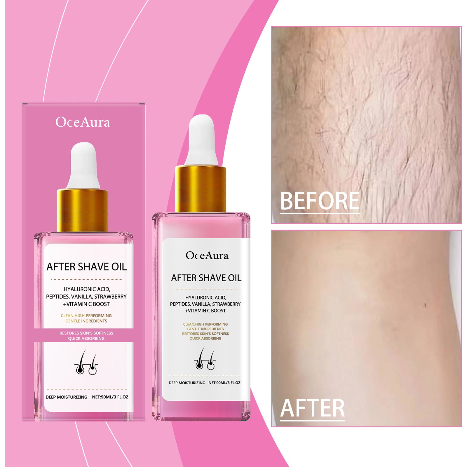 Enlèvement des cheveux et réparation du rasage Huile essentielle Fraise Flavo 90ml 1 boîte