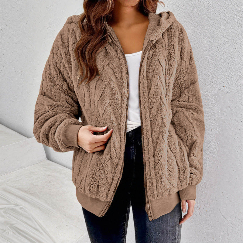 Manteau de cardigan à capuche à capuche Jacquard-Fleece pour femmes