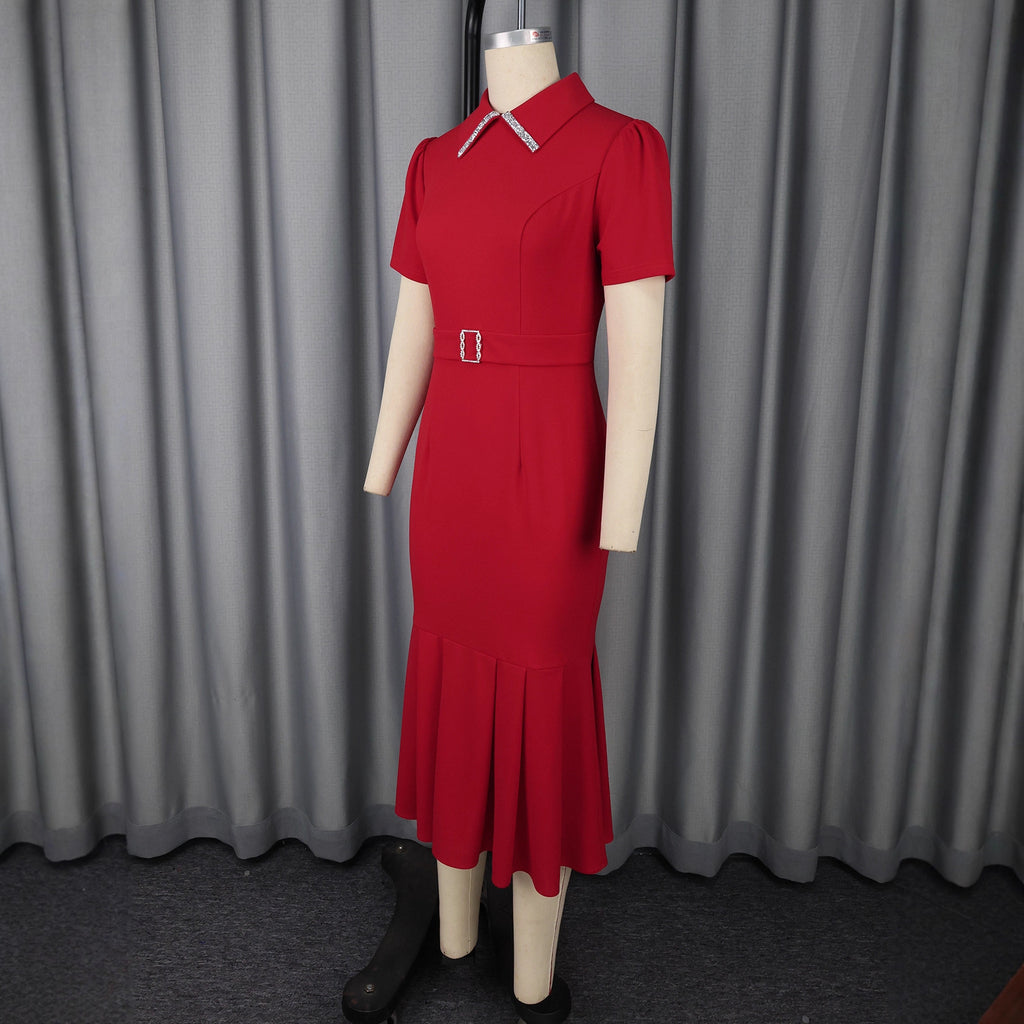 European And American Elegant Mode Style Lapel manches courtes robe