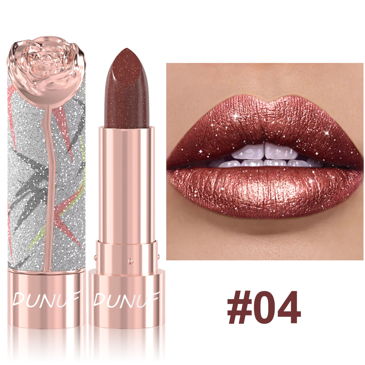 Rouge à lèvres perlescent métal-luster avec shimmer doré Et un effet tridimensionnel
