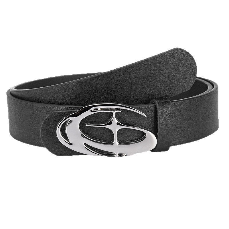 Niche Designer inspiré Hollowedout Irrégulier en forme de boucle femmes mince ceinture en cuir