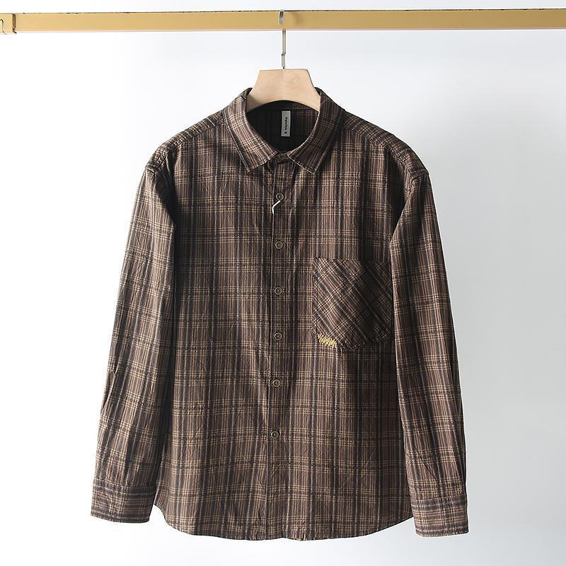 Chemise casual à manches longues en coton lavé pour hommes