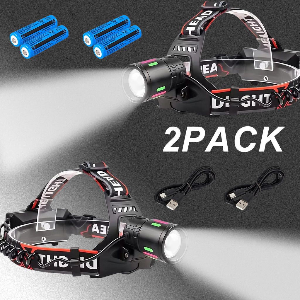 Lampe de poche LED USB Rechargeable Torche de tête Zoom phare de camping lampe de poche lampe de travail