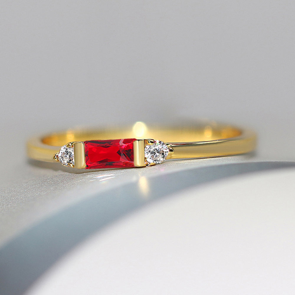 Anneau de fiançailles géométrique Zircon incrusté Accessoires dorés 14K