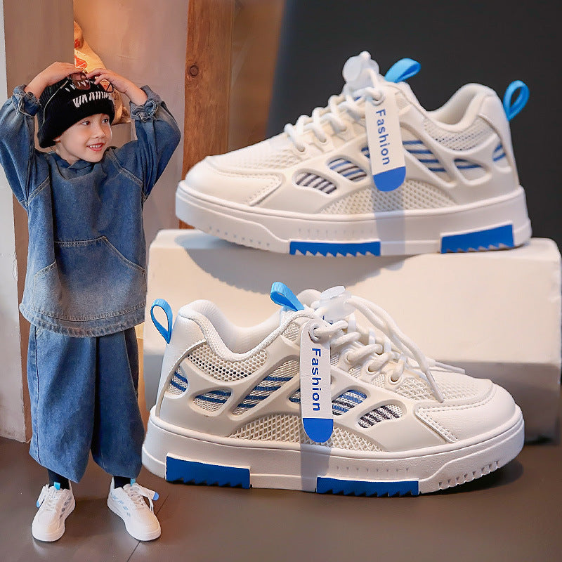 Mode Enfants Respirant Mesh Chaussures Moyen et Grand Enfants Sneakers Garçons Blanc S