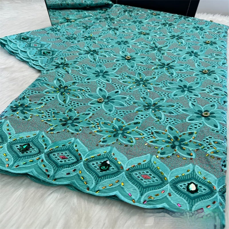 Tissu de dentelle florale africaine tout coton