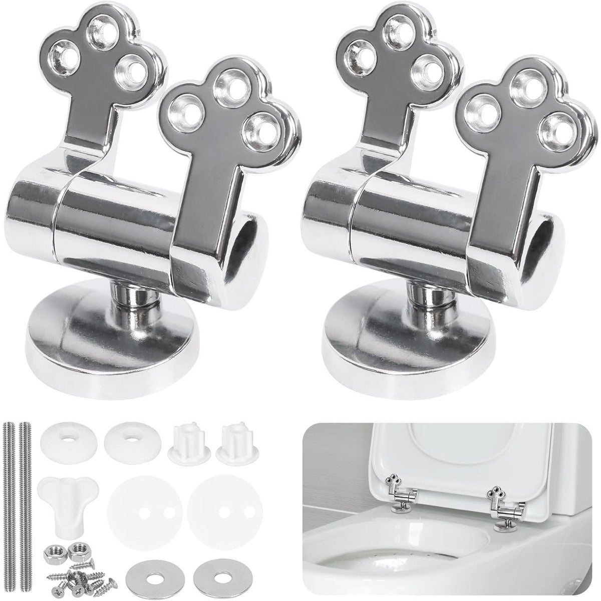 2-piece toilet lid and hinge fixing set with soft-close mechanism
