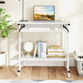 Bureau d'ordinateur mobile blanc avec plateau à clavier et plateau de stockage