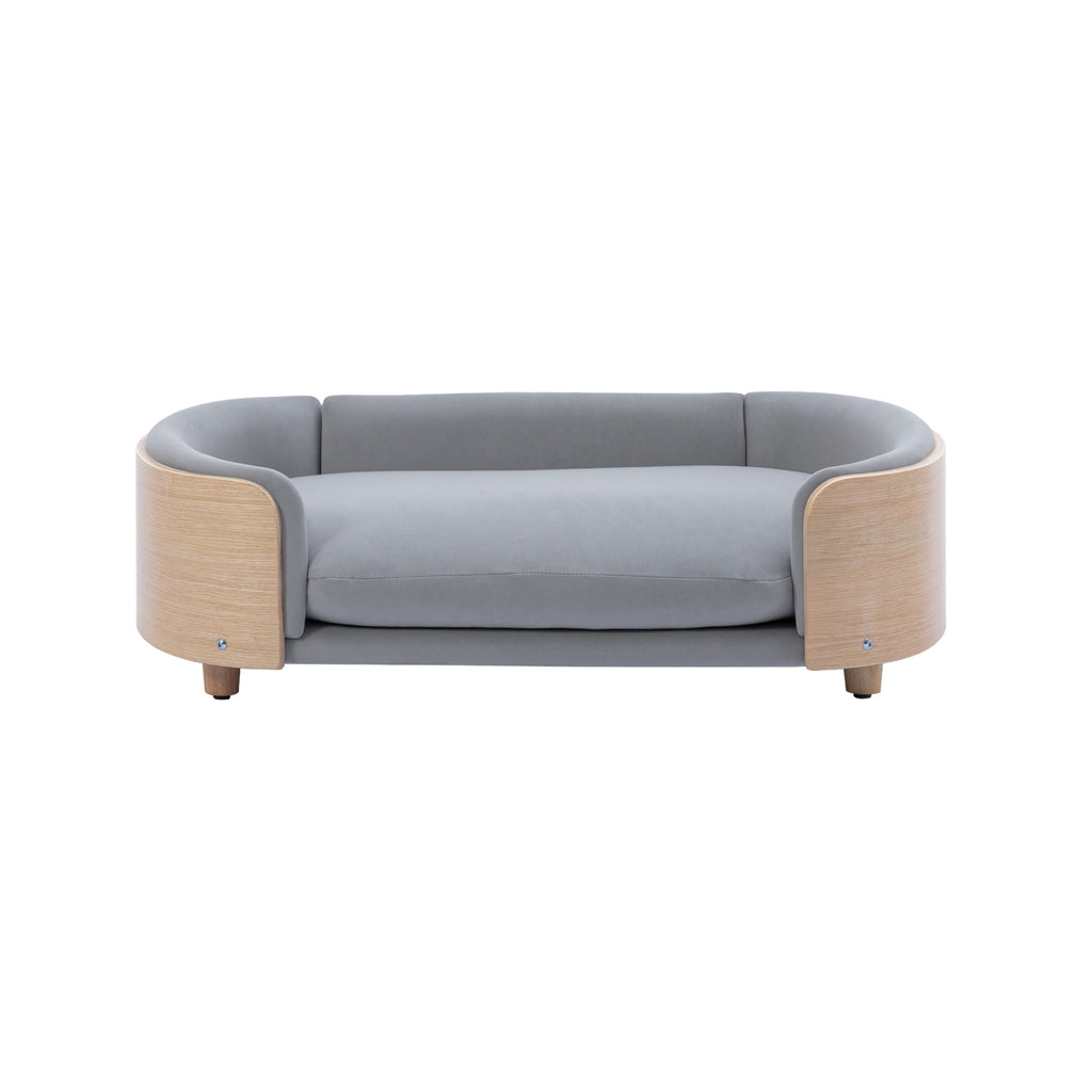 Style scandinave Lit de chien élevé Canapé pour animaux avec pieds en bois massif et dos en bois bent