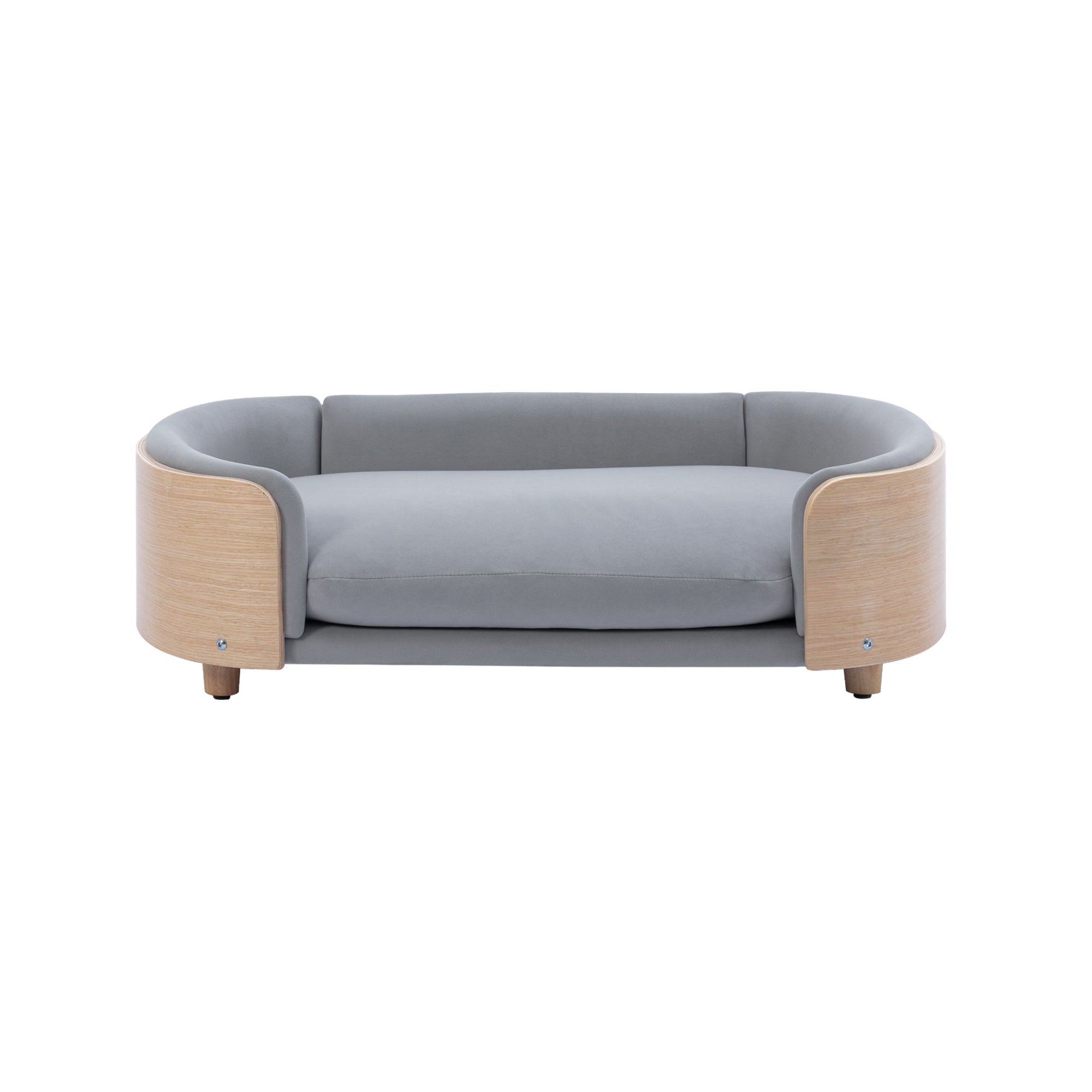 Style scandinave Lit de chien élevé Canapé pour animaux avec pieds en bois massif et dos en bois bent