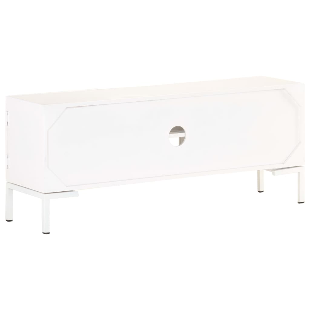 Armoire TV, blanc, 115x30x46 cm, bois de mangue massif
