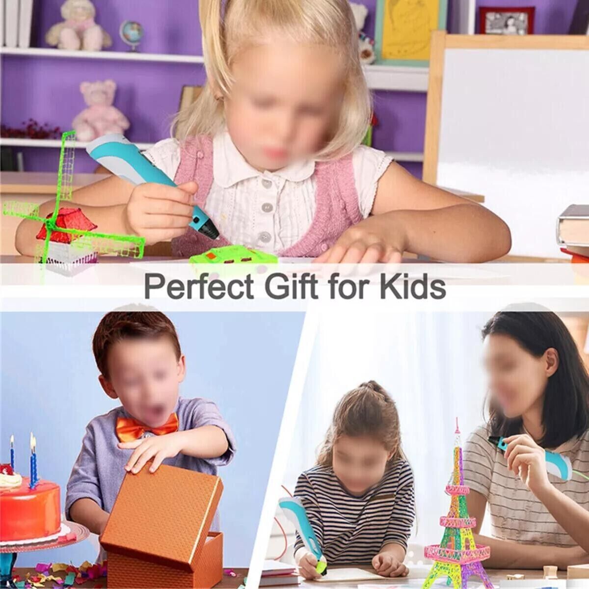 Jeu de stylo d'impression 3D Doodle PLA Filament Imprimante Dessin 12 Couleurs Cadeau enfants Royaume-Uni
