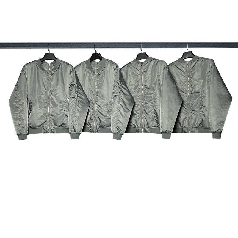 Veste Bomber de style américain, à la rue, en cuir mince, en couleur solide