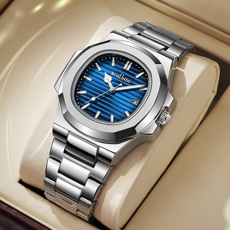 Double calendrier Avancé en acier inoxydable Lumineux hommes montre