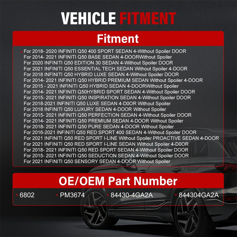 2x Support de lifting arrière de la malle Struts de choc pour 2014-2021 Infiniti Q50 3.5L 6802