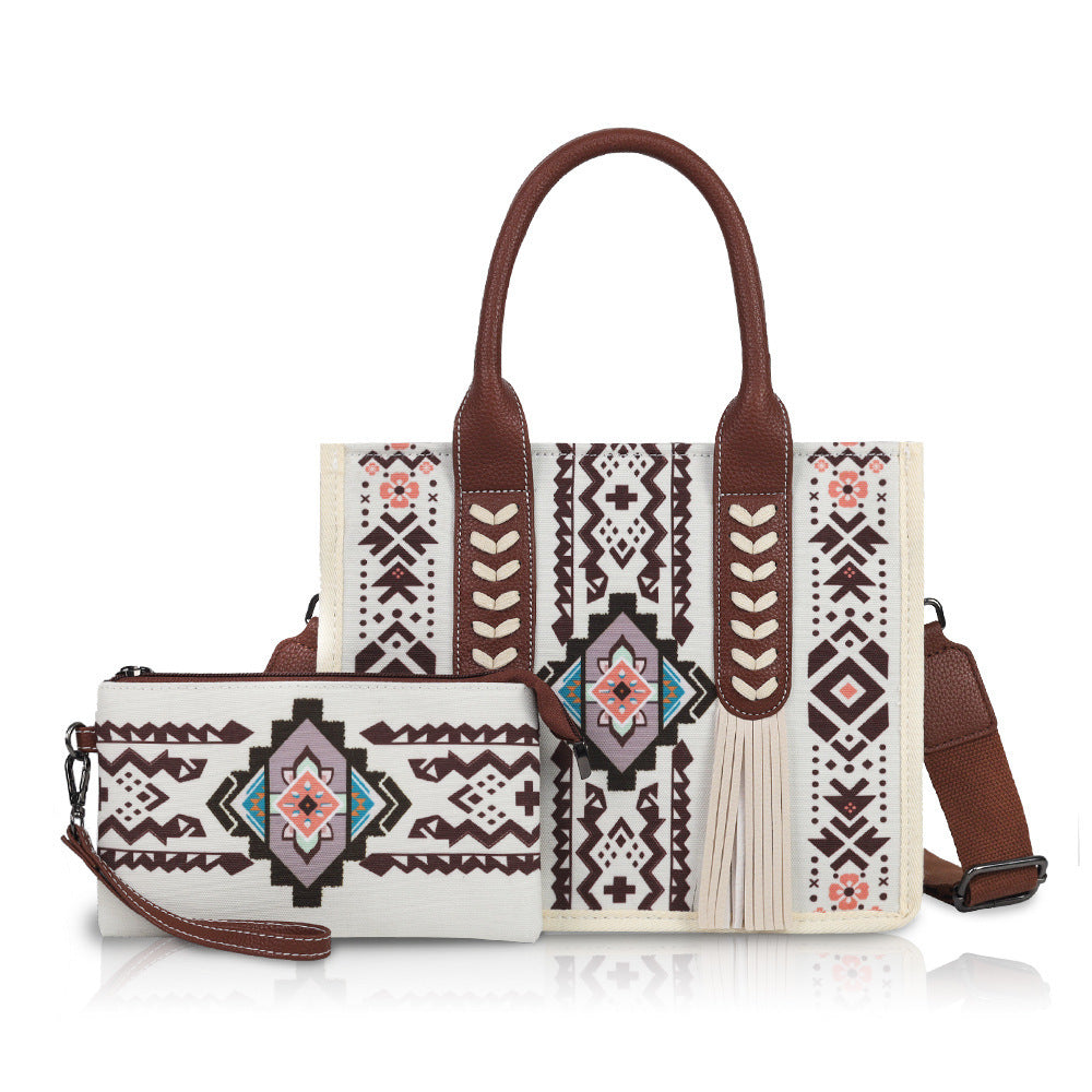 Bohemian Ethnic-Style Tassel Statement Toile Large-Capacity Crossbody Bag