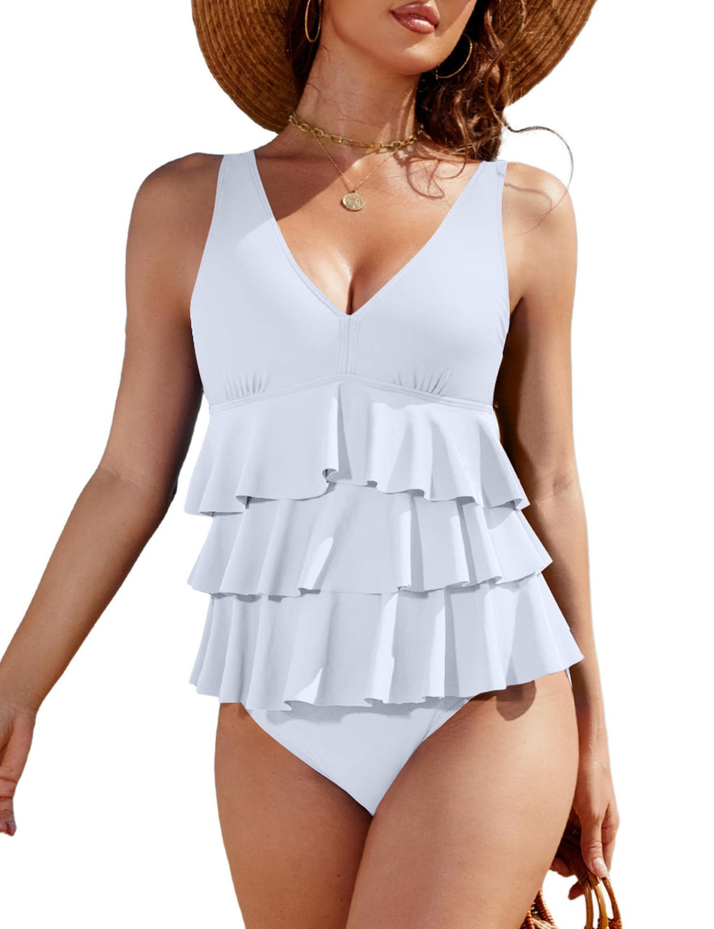 European and American Solid-color Swimsuit Femmes Sexy Ruffled Hem