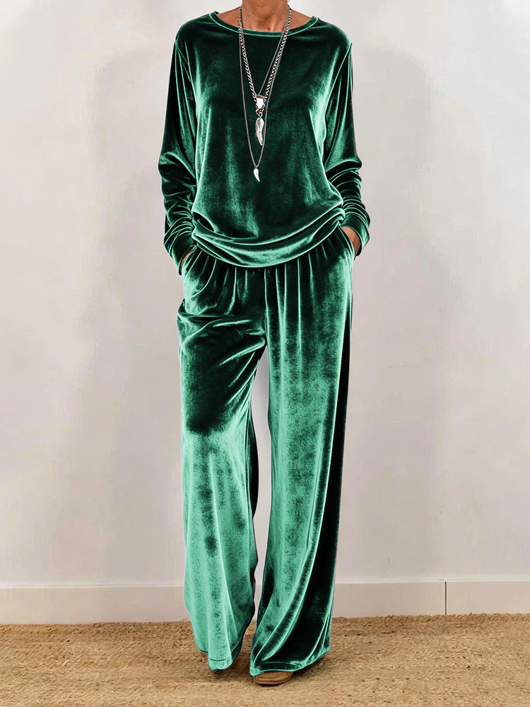 Commerce extérieur Vêtements pour femmes Pull de cou rond occasionnel Manches longues Plus-longueur Pantalons Ve