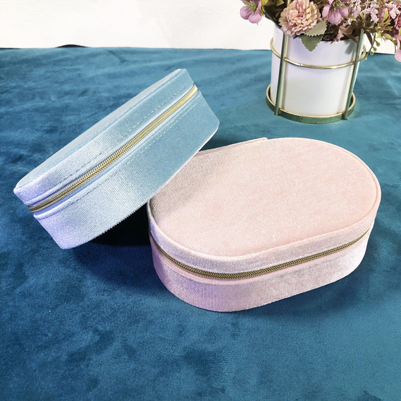 Boîte de rangement pour bijoux ovales bleu glacé Grande capacité Portable