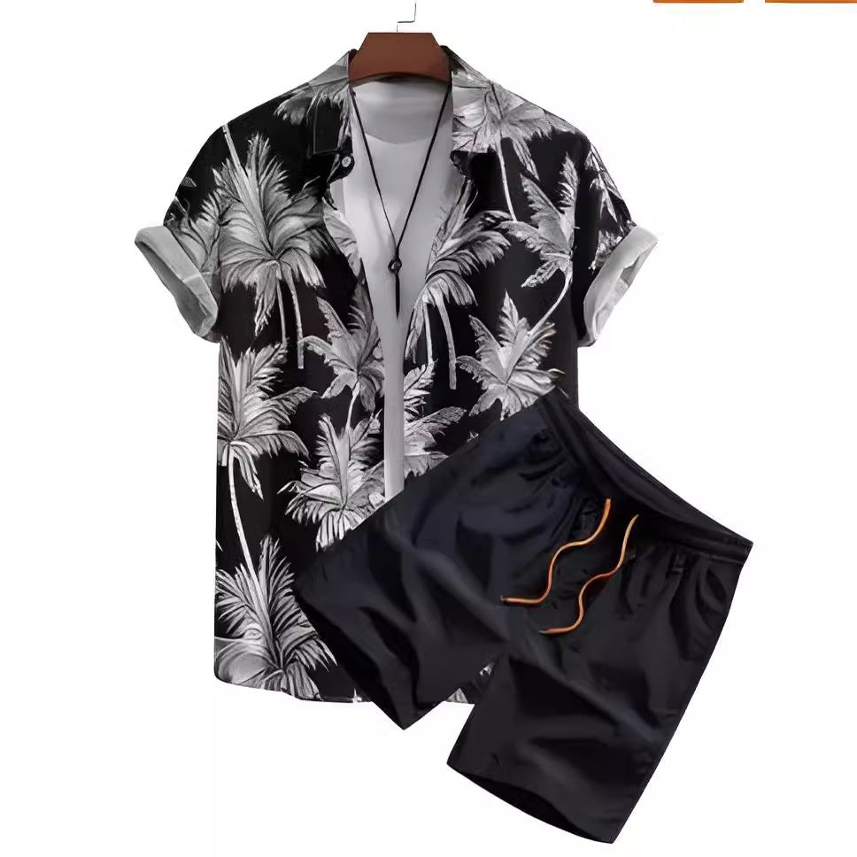 Ensemble de chemises pour hommes noir et blanc à rayures hawaïennes