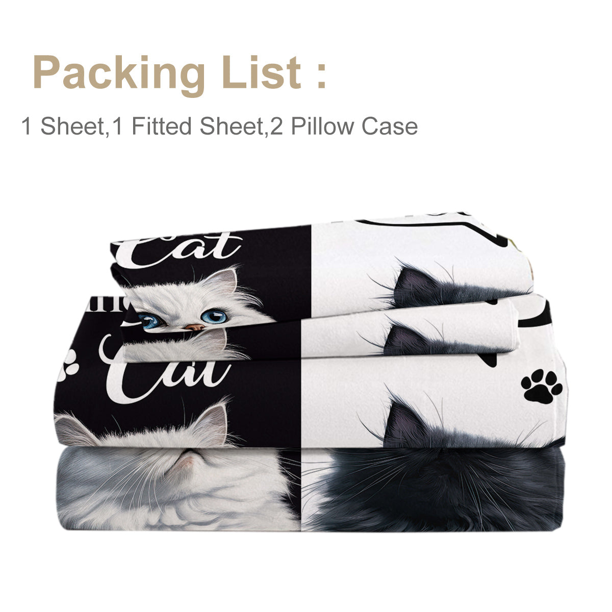 Feuille de chat, Feuilles de chat joli Set 4Pcs, Feuille plate blanc noir,Coupe de lit imprimé animal mignon W