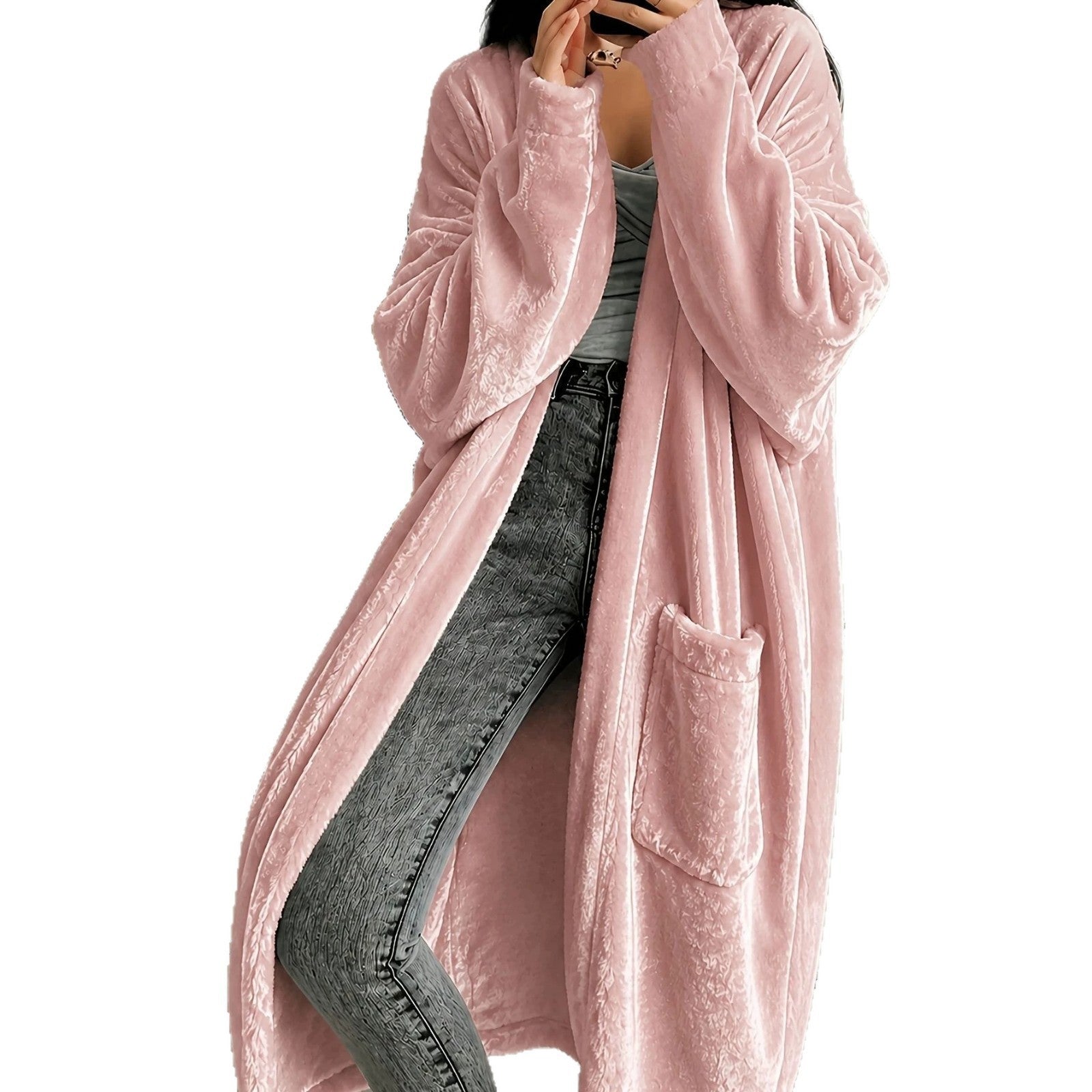 Annou Arrivée Automne & Hiver Velvet Femme Manches longues Mode Casual Cape Coat