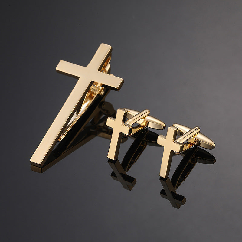 Clip en or argent noir Croix carré brossé