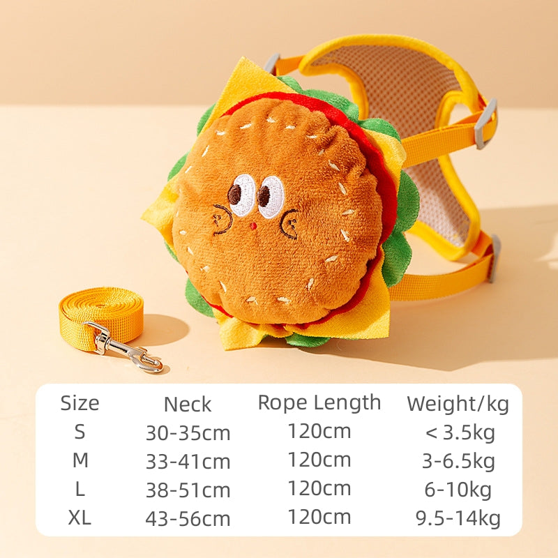 Cartoon Hamburger Chips Design Ajustable Vest Leash Rope pour les chats et les chiens
