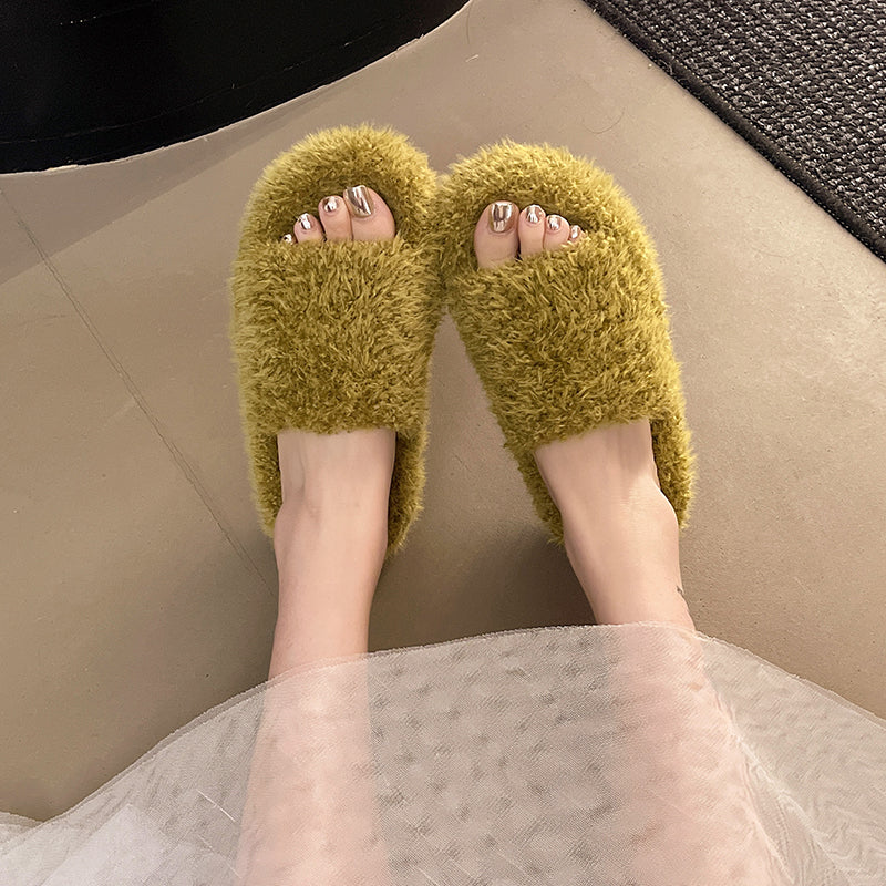 Plateforme Automne Hiver Coton Pantoufles Fuzzy Pantoufles Femmes Outdoor Vintage Fashion Furry