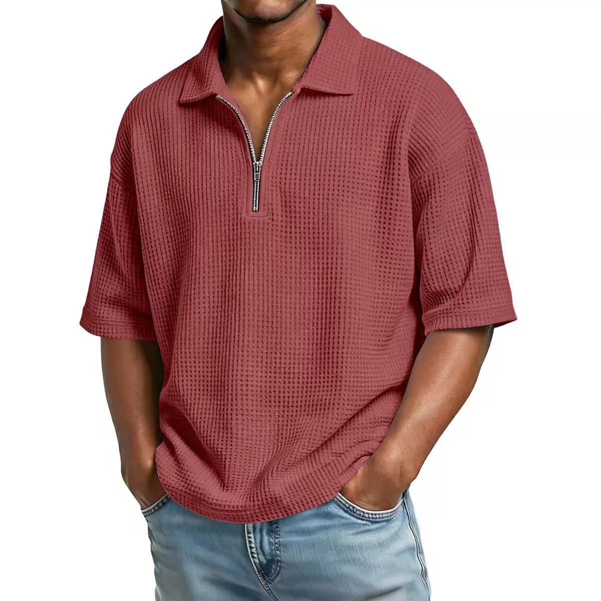 Polo d'été européenne et américaine pour hommes T-shirt Waffle Solid Color Sports Casual Simple Shor