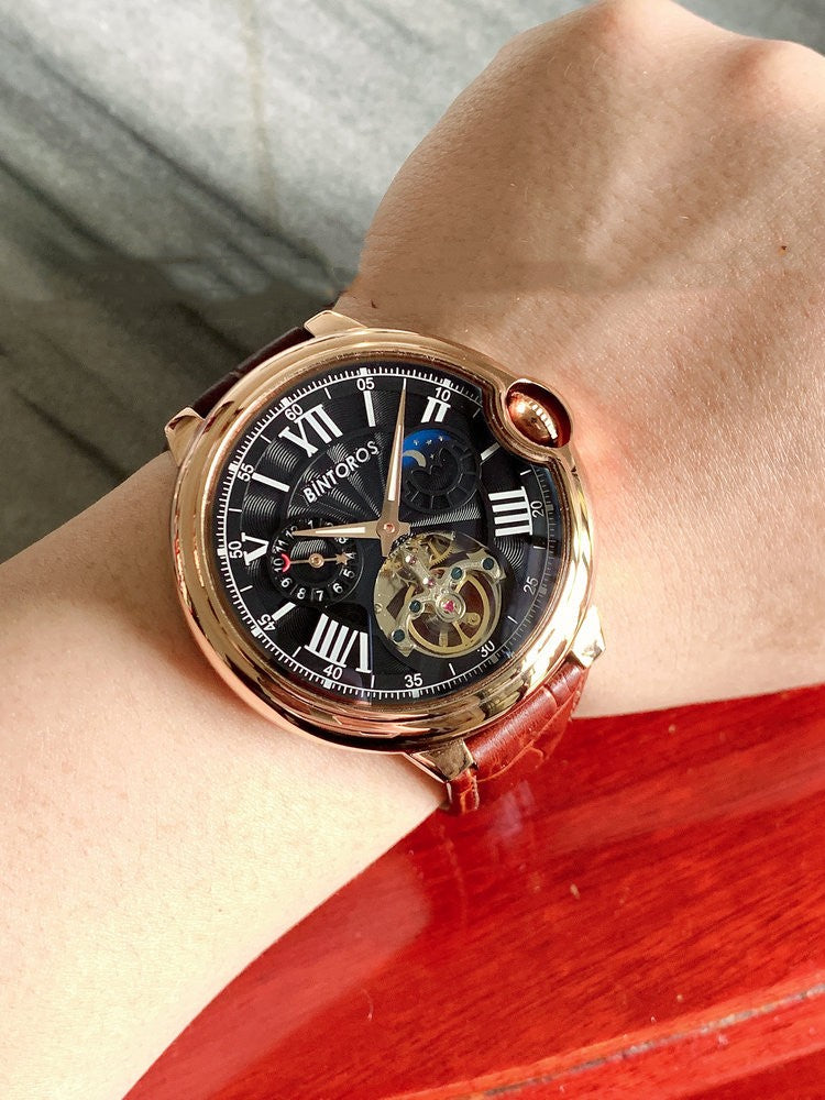 Montre mécanique de tourbillon lumineux multifonctionnel grand cadran pour hommes