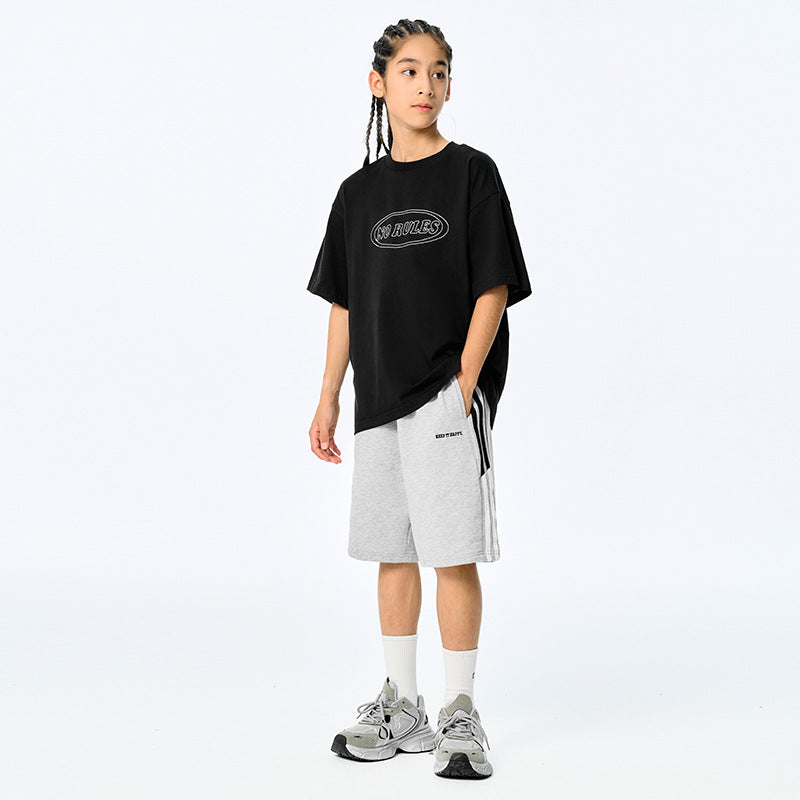 DK Vêtements à manches courtes de style américain brodés rétro pour enfants
