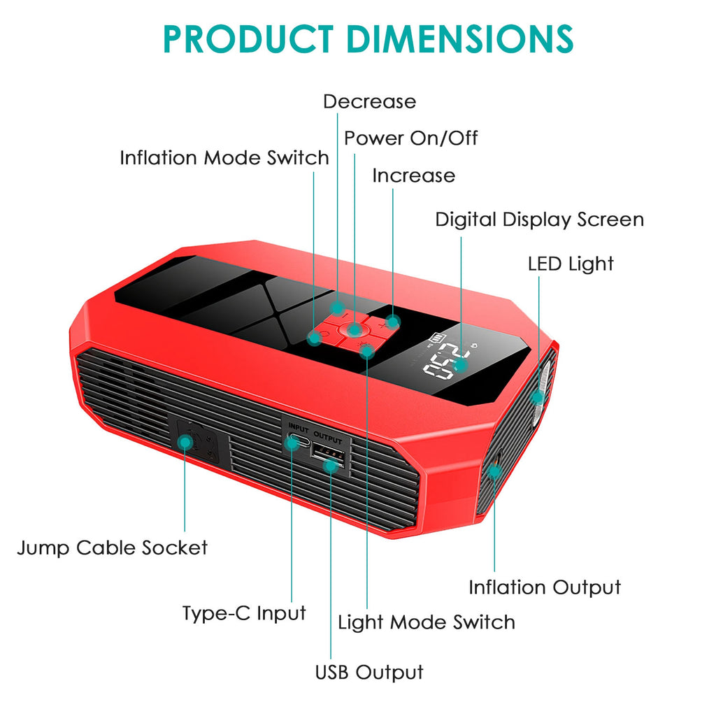 Compresseur d'air de démarrage de voiture portable 1Pc 1500A 400PSI Chargeur de batterie de voiture Jump Starter