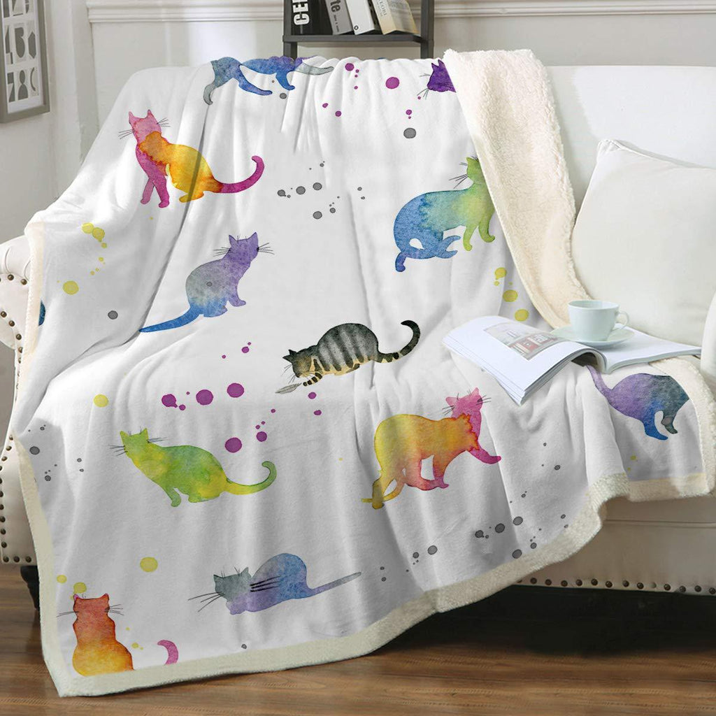 Cat Sherpa Blanket Animal Pattern Printing Enfants double couche