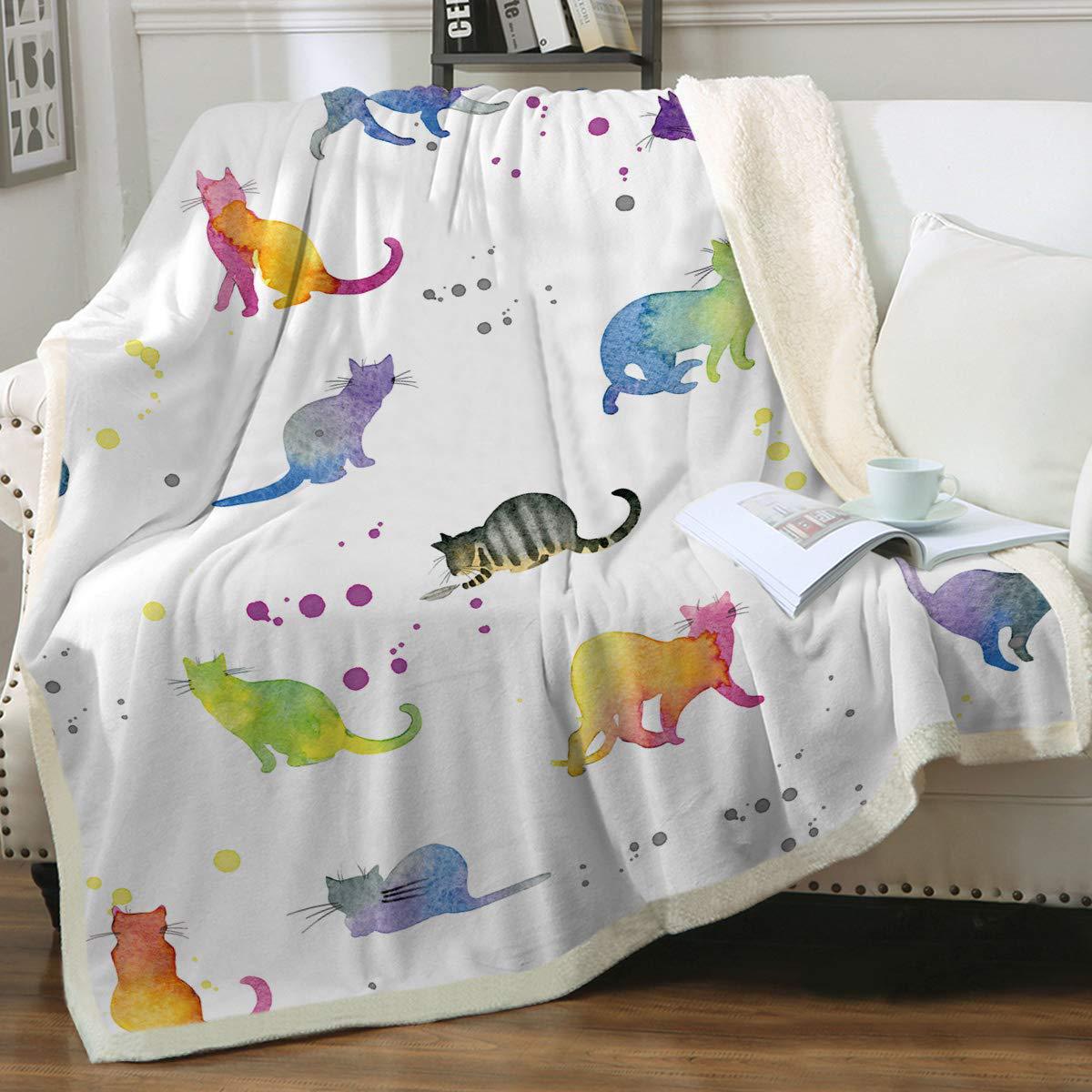 Cat Sherpa Blanket Animal Pattern Printing Enfants double couche
