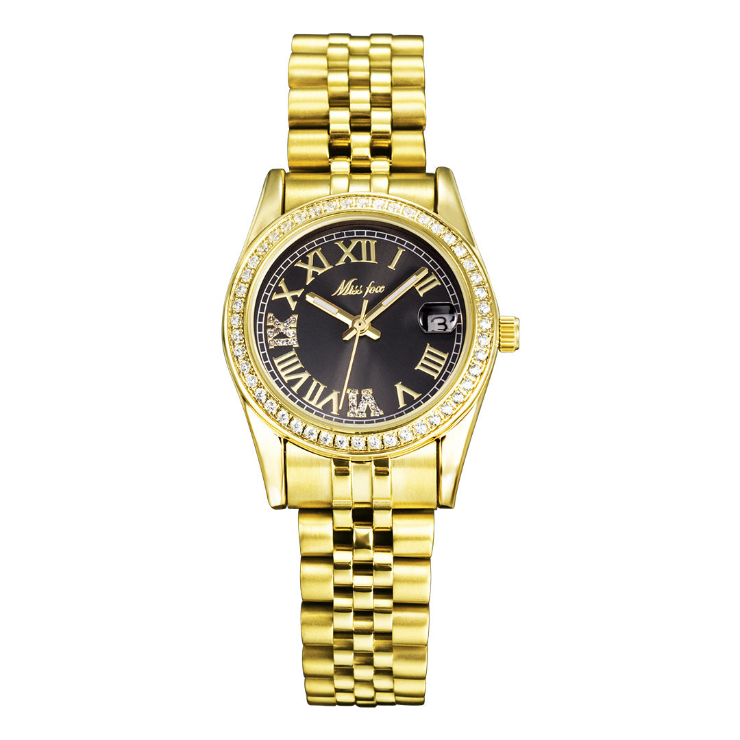 Femmes Élégante Minimaliste Élégante montre en acier inoxydable lumineux avec des Accents Diamant